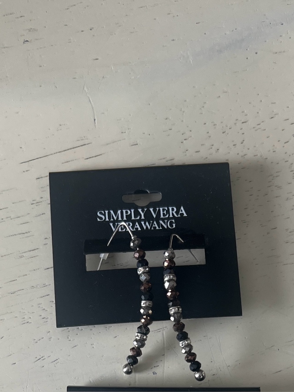 Simply Vera Silver and Black Beaded Dangle Hoop Earrings